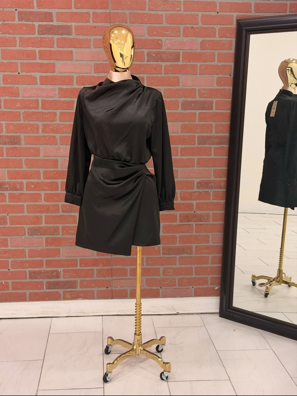 Zara Sleek Black Draped Mini Dress